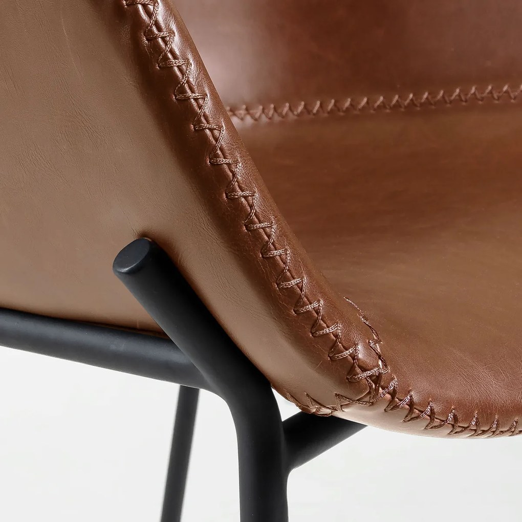 Kave Home Yvette Leren Barkruk Lichtbruin