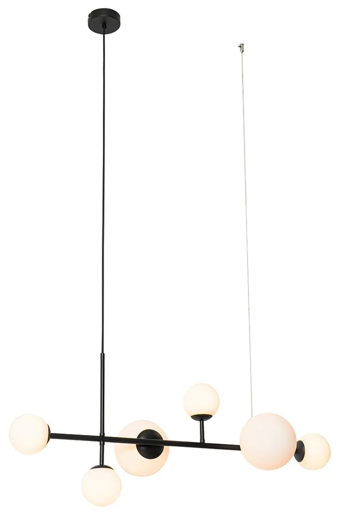 Moderne hanglamp zwart met mat glas 6-lichts - Monaco