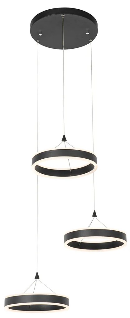 Hanglamp zwart rond incl. LED 3-staps dimbaar 3-lichts - Lyani