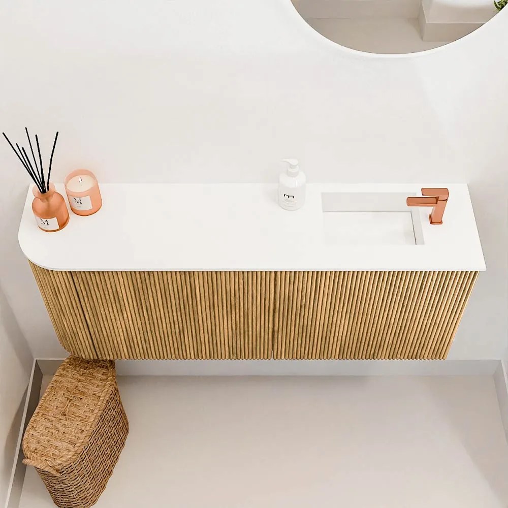 Mondiaz Joya 100cm toiletmeubel ronding links oak met wastafel faye rechts 1 kraangat talc