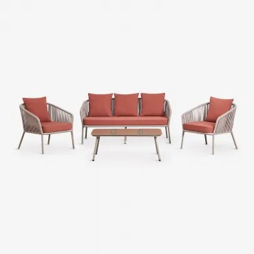 Tuinset Met 2-zitsbank, 2 Stoelen Van Gevlochten Touw En Salontafel Arhiza Mokka Bruin - Terracotta - Sklum