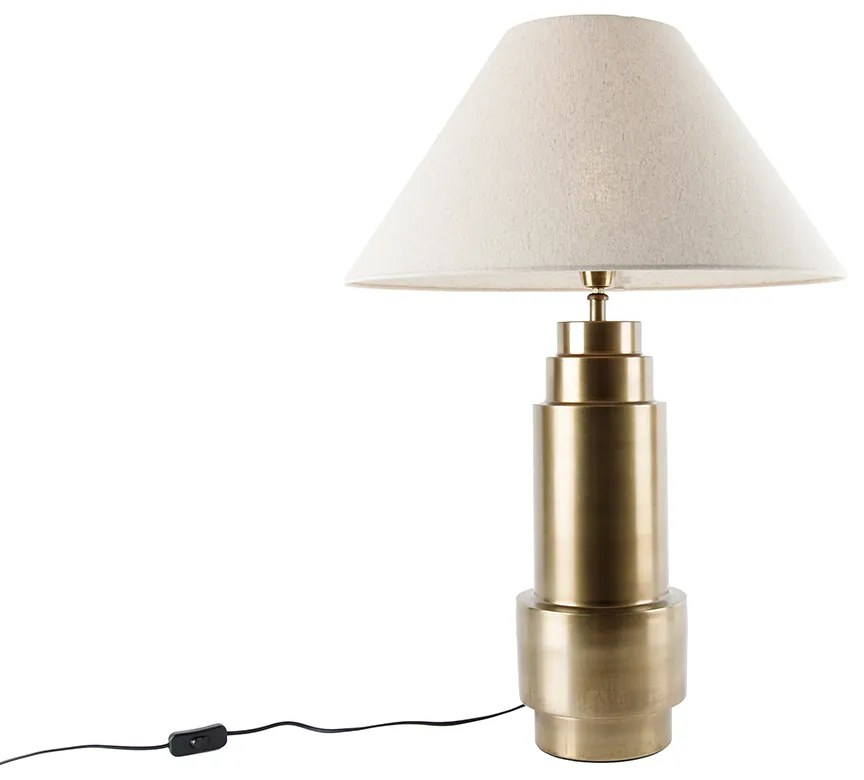 Tafellamp brons stoffen kap beige 55 cm - Bruut Art Deco E27 rond Binnenverlichting Lamp