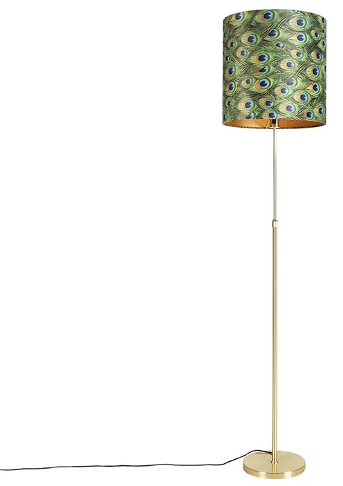 Vloerlamp goud/messing met velours kap pauw 40/40 cm - Parte