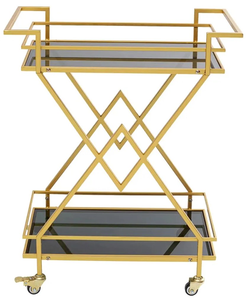 Kare Design Pyramids Serveer Trolley Goud Met Zwart - 65 X 35.5cm.