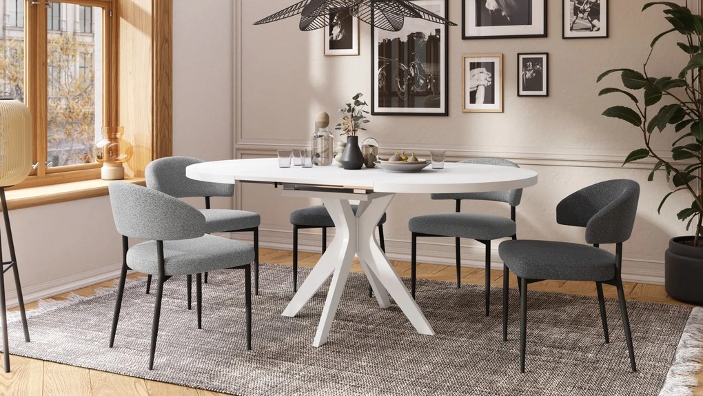 RENZO Wit - RONDE TAFEL Ø110 UITKLAPBAAR TOT 180 cm | VOOR DE KEUKEN EETKAMER WOONKAMER RETRO