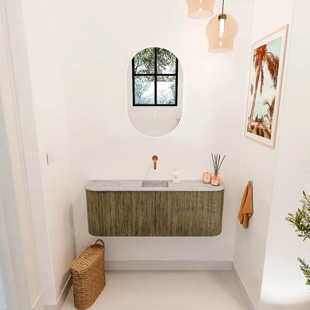 Mondiaz Joya DLux 115cm toiletmeubel ronding links/rechts dusk met wastafel faye midden zonder kraangat glace