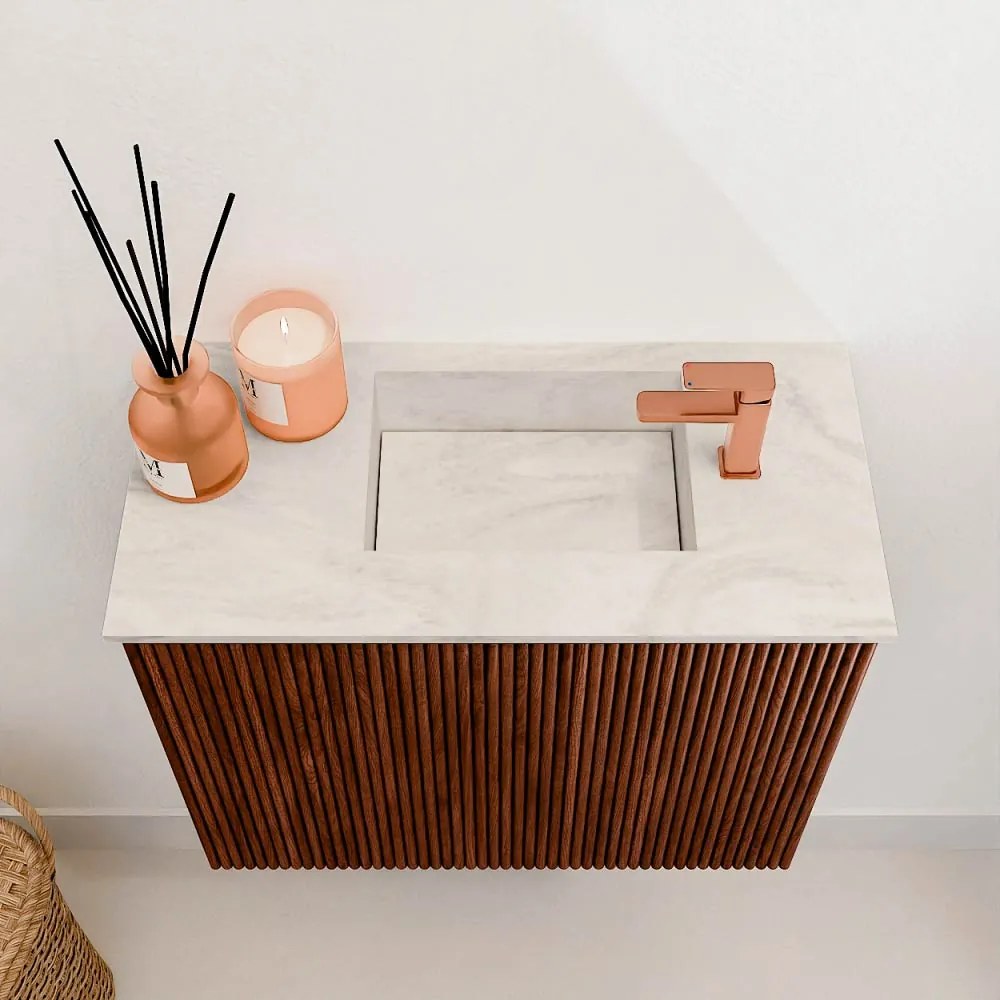 Mondiaz Joya DLux 50cm toiletmeubel ruby met wastafel faye rechts 1 kraangat ostra