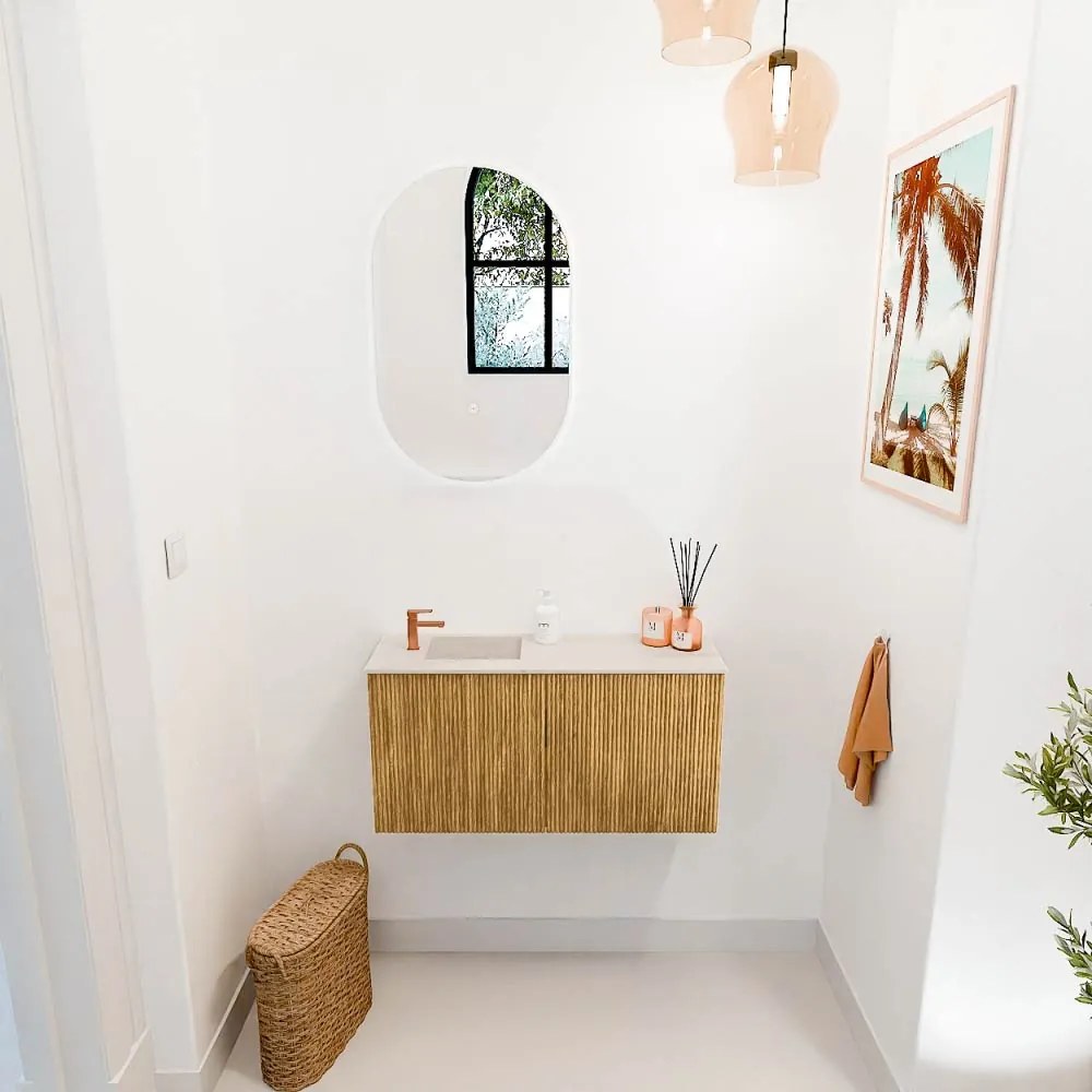 Mondiaz Joya DLux 80cm toiletmeubel oak met wastafel faye links 1 kraangat meli