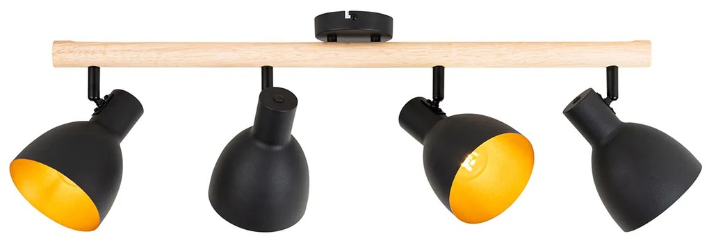 Landelijke spot zwart met hout 4-lichts - Flint