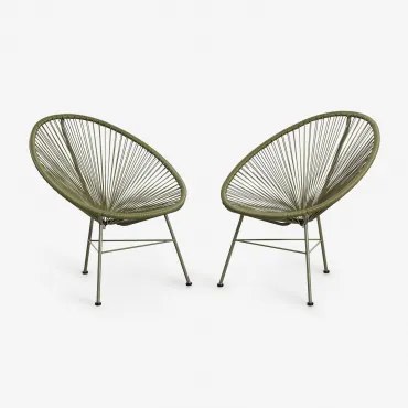 Set Van 2 Tuinstoelen Van Staal En Synthetisch Riet New Acapulco Groen – Intens Olijf - Sklum