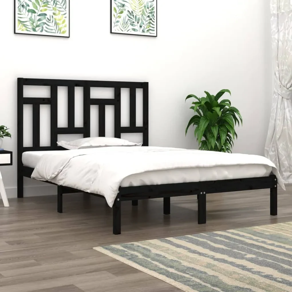 vidaXL Bedframe massief grenenhout zwart 140x190 cm
