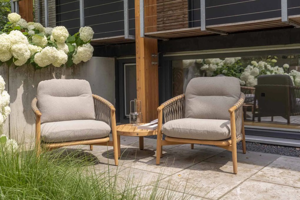 4 Seasons Outdoor Nora bistroset naturel teak met Finn tafel Ø 60 cm * Sale * Loungeset beige weerbestendig