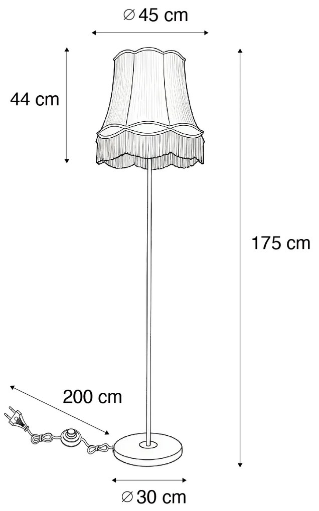 Retro vloerlamp messing met Granny kap crème 45 cm - Kaso Retro E27 rond Binnenverlichting Steen / Beton Lamp