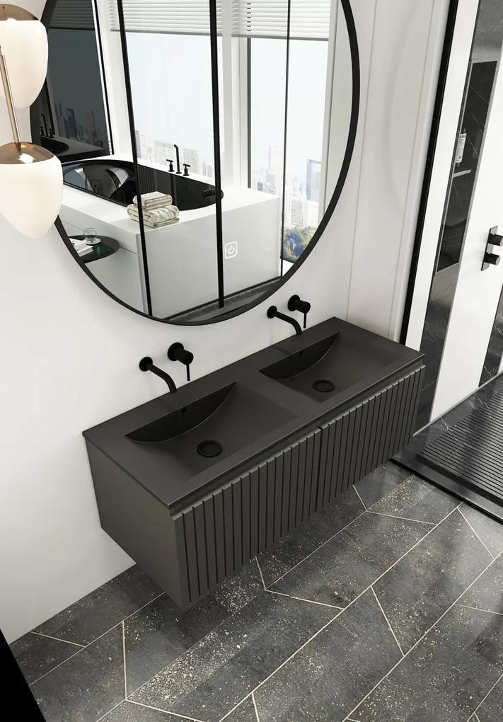 Fontana Lento zwart badkamermeubel ribbelfront zwarte wastafel 120cm geen kraangaten