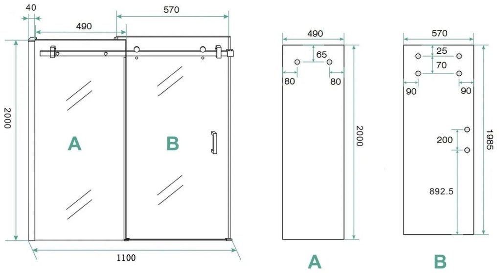 Saniclear Supreme glaswand voor douchedeur 100-110cm