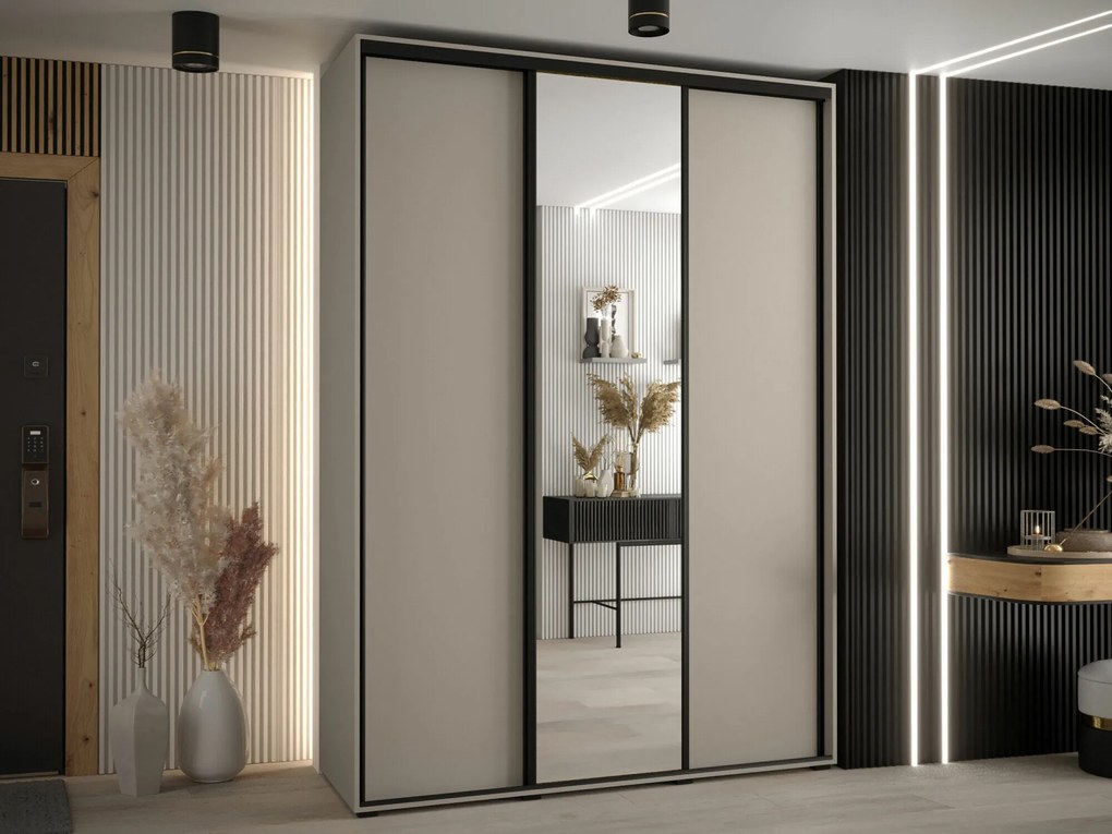 Kledingkast Hartford 493, Zwart, Kasjmier, 235x180x60cm, 173.4 kg, Kledingkast deuren: Schuivend