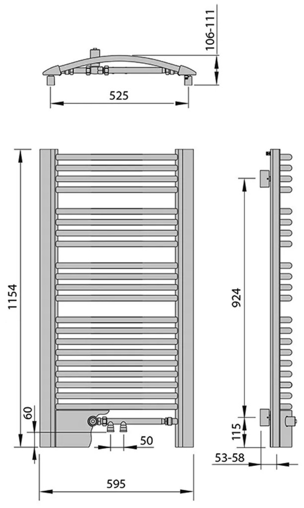 Sapho Egeus handdoekradiator brons 59.5x115cm 669W