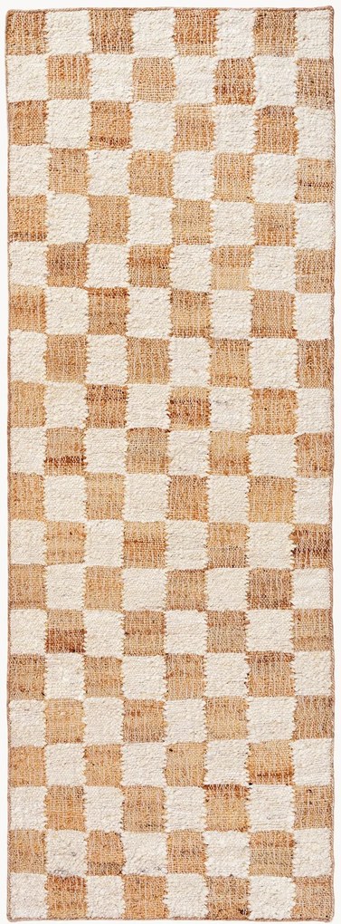 Handgeweven laagpolige loper Check van wol