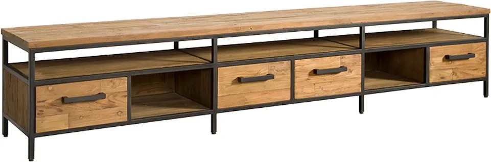 Tv-meubel Teakhout Met Lades 240 Cm - 240x40x45cm.