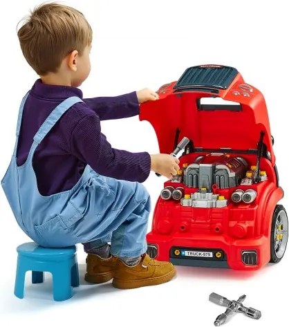 VEVOR 60-delige autoreparatieset voor kinderen met afneembare onderdelen, licht en geluid, stuur en claxon, werkplaatsset voor peuters vanaf 3 jaar, rood