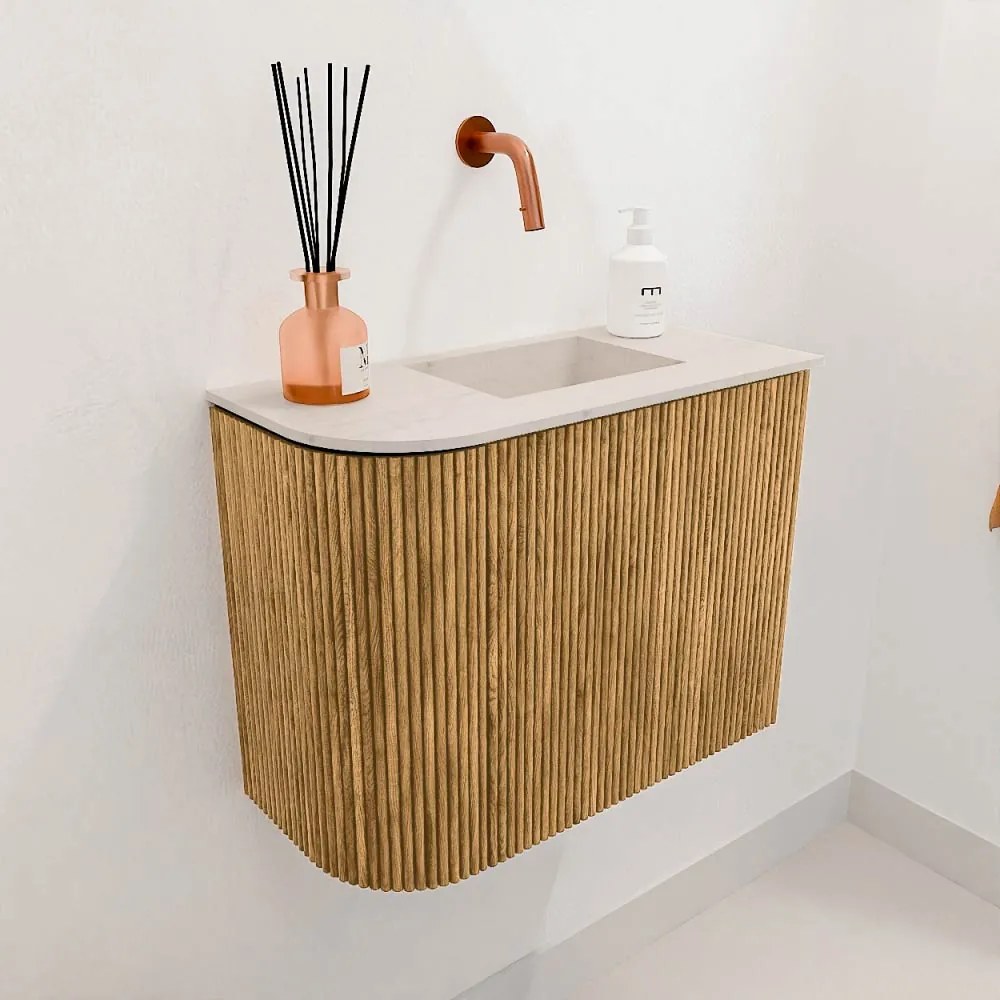 Mondiaz Joya DLux 50cm toiletmeubel ronding links oak met wastafel faye rechts zonder kraangat meli