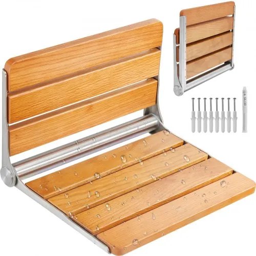 VEVOR Opklapbare douchestoel van eikenhout, opklapbare douchebank met een draagvermogen van 200 kg, ruimtebesparende opklapbare douchestoel voor thuiszorg, voor senioren, zwangere vrouwen en kinderen