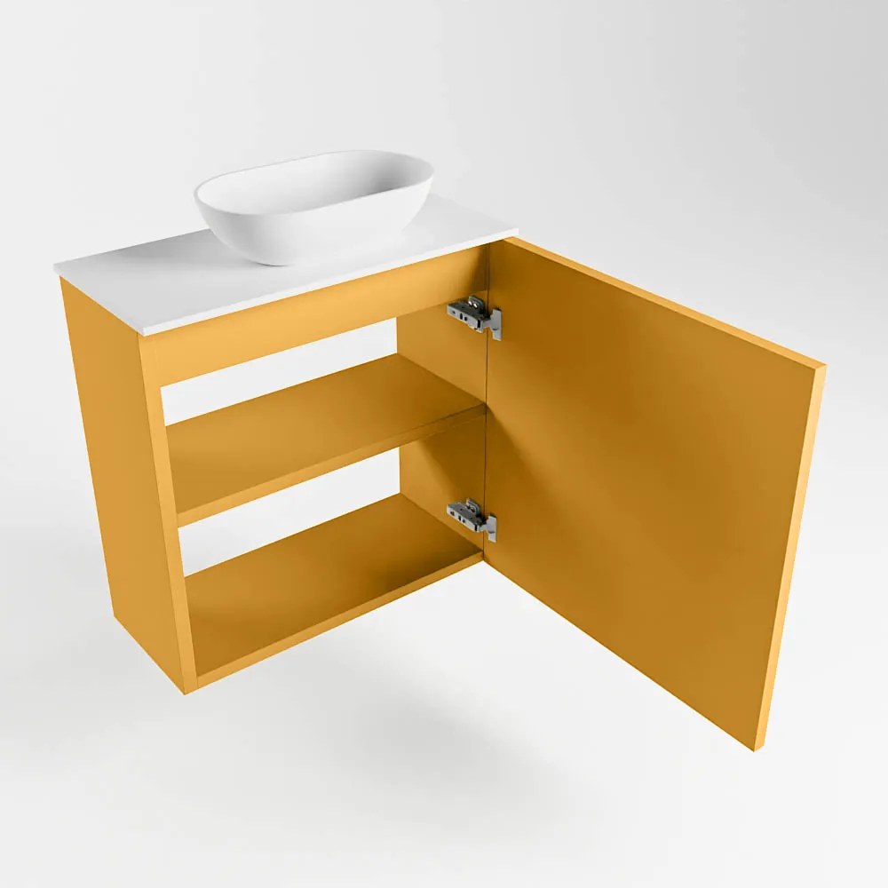 Mondiaz Fowy toiletmeubel 50cm ocher met witte waskom rechts en kraangat