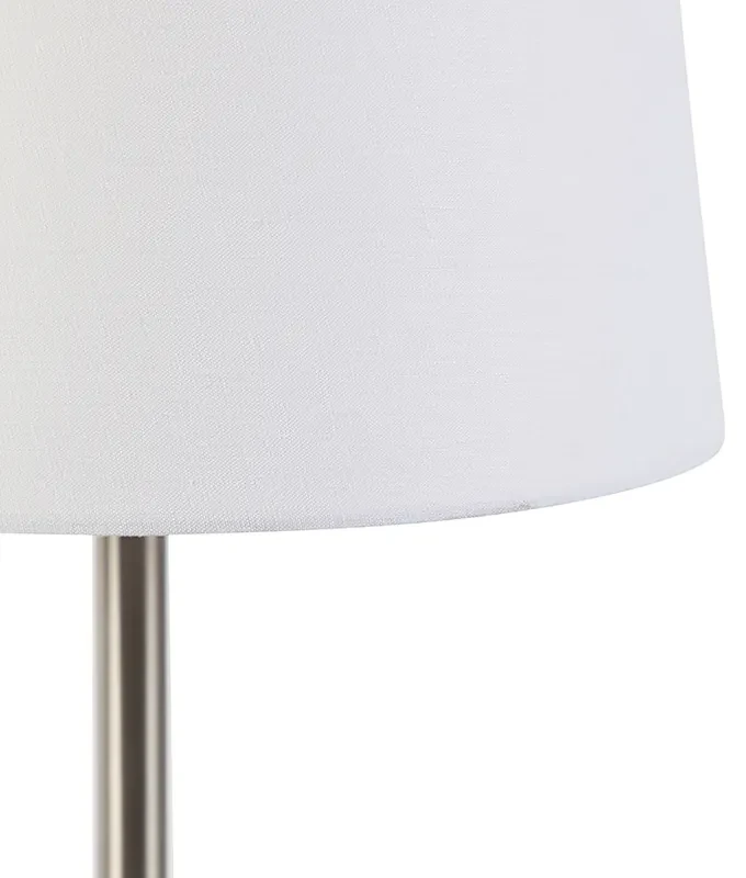 Stoffen Moderne tafellamp staal met witte kap 32 cm - Simplo Modern E27 rond Binnenverlichting Lamp