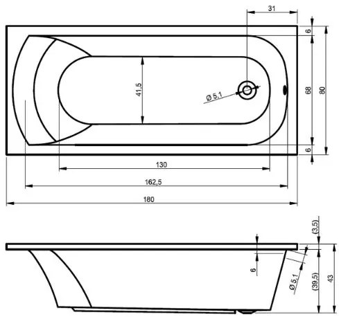 Riho Miami bubbelbad 180x80cm rechts wit glans met 6 + 4 + 2 hydrojets