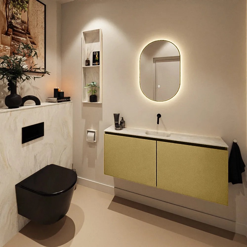 Mondiaz Ture DLux toiletmeubel 120cm oro met wastafel ostra midden zonder kraangat