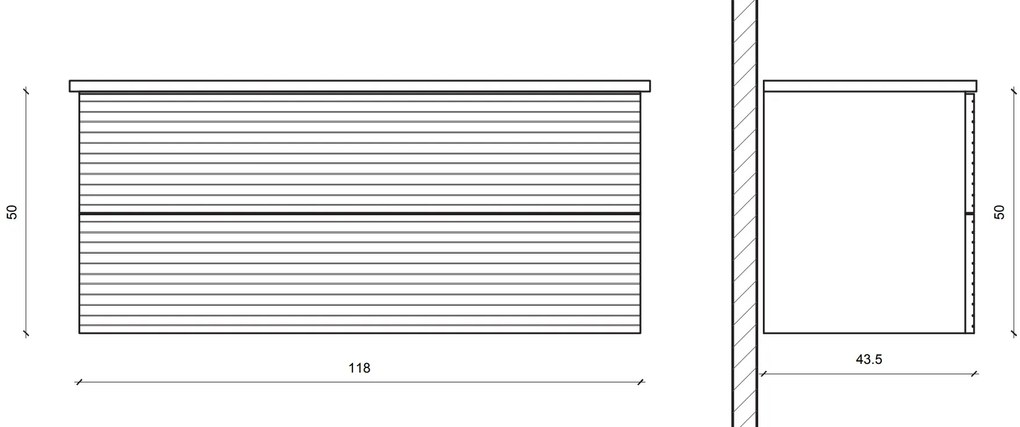 Sanigoods Maisy badmeubel ribbelfront 120cm eiken met solid surface wastafel zonder kraangaten wit mat