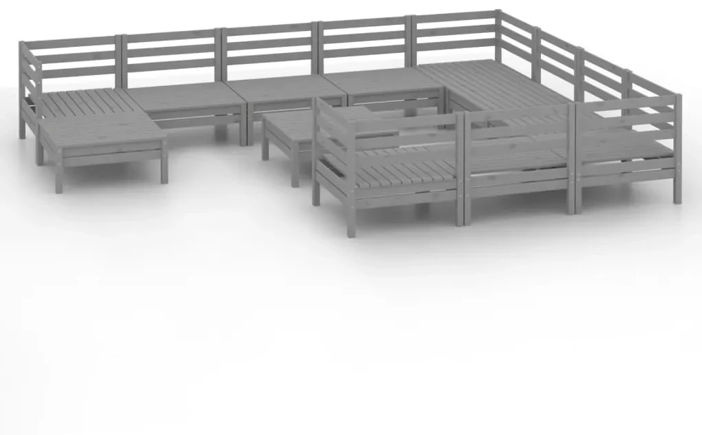 vidaXL 12-delige Loungeset massief grenenhout grijs