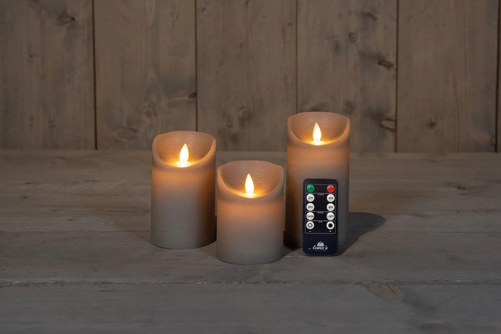 Anna's Collection - Ledkaarsen taupe - set van 3 stuks - diverse groottes - met afstandsbediening