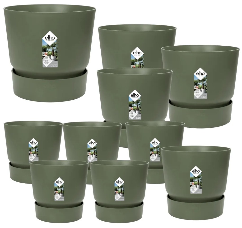 10x Pot elho Greenville groen (5x D14x13, 1x D24xH23, 3x D30xH28, 1x D39xH37)