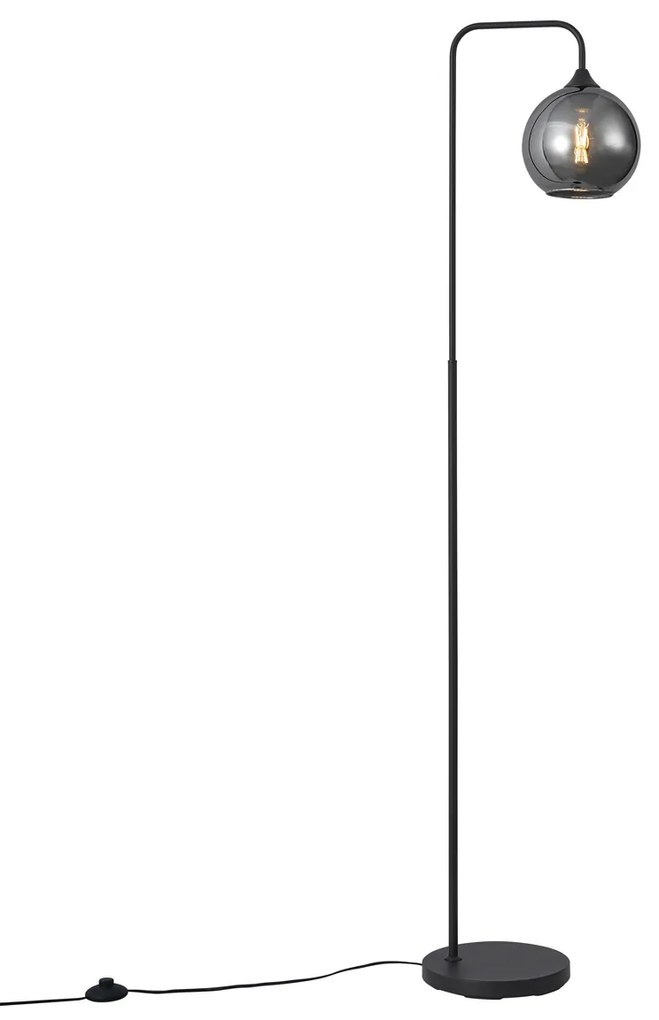 Art Deco vloerlamp zwart met smoke glas - Sandra