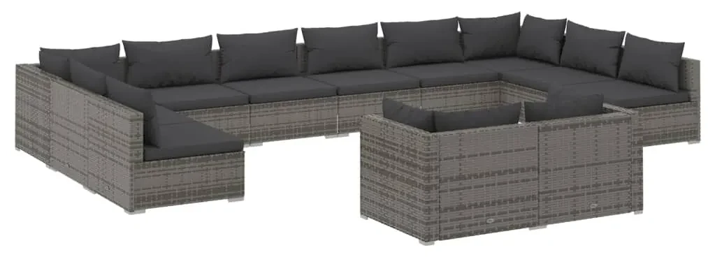 vidaXL 12-delige Loungeset met kussens poly rattan grijs