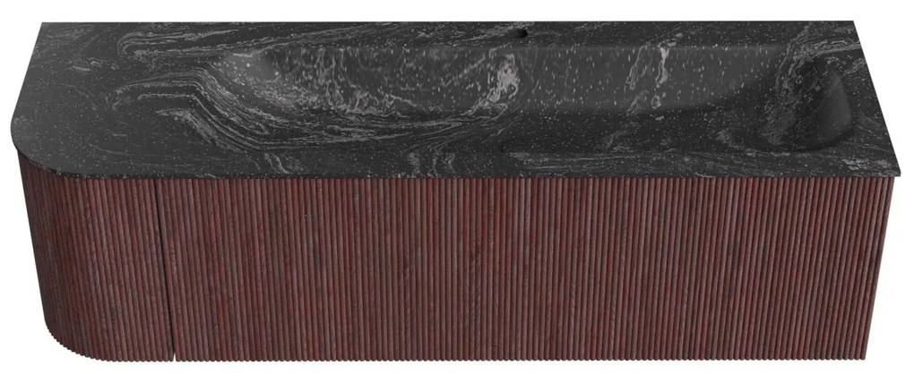 Mondiaz Kurve-dlux 145cm badmeubel ronding links ruby met 1 lade en deur en wastafel big large kraangat rechts lava
