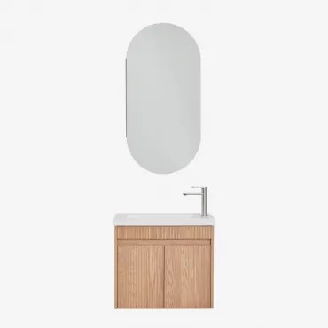 Narek Zwevend Houten Badkamermeubelset Met Geïntegreerde Wastafel Ash Brown & Ovaal Met Opbergruimte 45x90 Cm Abner & Geborsteld Grijs - Sklum