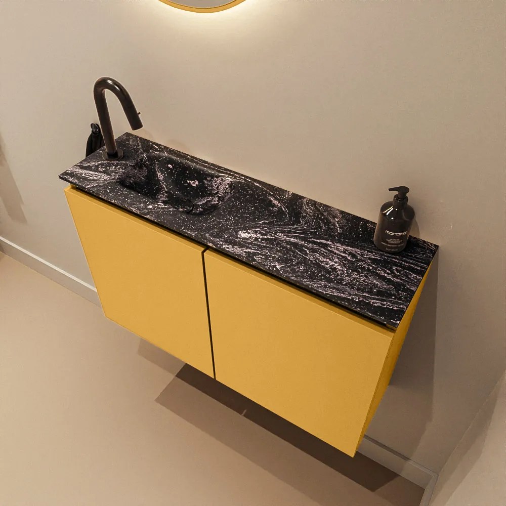 Mondiaz Ture DLux toiletmeubel 80cm ocher met wastafel lava links met kraangat