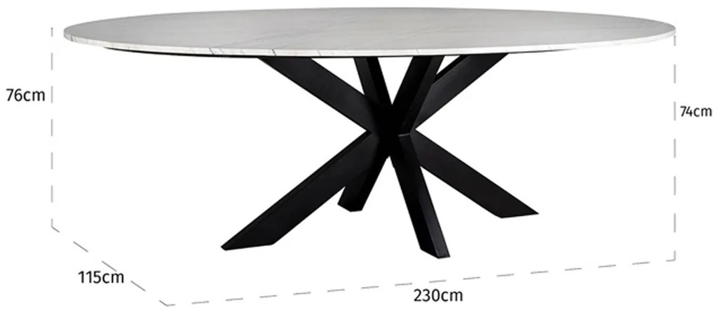 Richmond Interiors Lexington Ovale Eettafel Wit Marmer - 230 X 115cm.