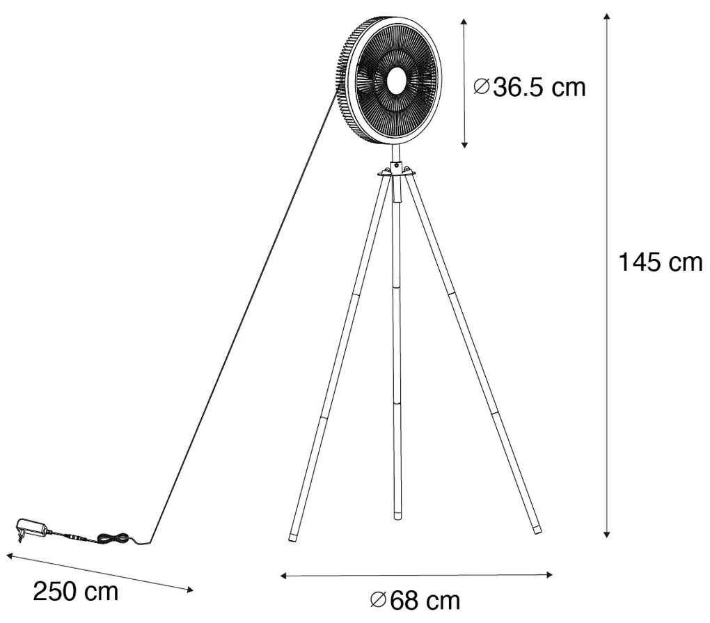 Vloerventilator tripod zwart incl. LED 3-staps dimbaar - Meric Modern Binnenverlichting Lamp