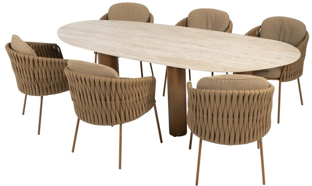 Taste by 4 Seasons Estate tuintafel amber met keramisch blad in mangovorm 240 x 105 cm Tuintafel   beige weerbestendig