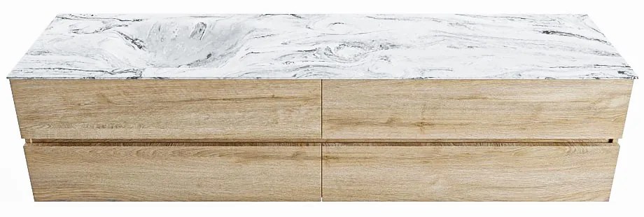 Mondiaz Vica DLux badmeubel 200cm washed oak 4 lades met wastafel glace links 1 kraangat