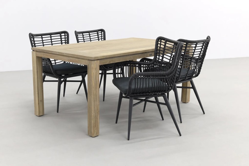 Jasmine Black/Rome 4-persoons dining tuinset 170x100 cm. - Grey teak