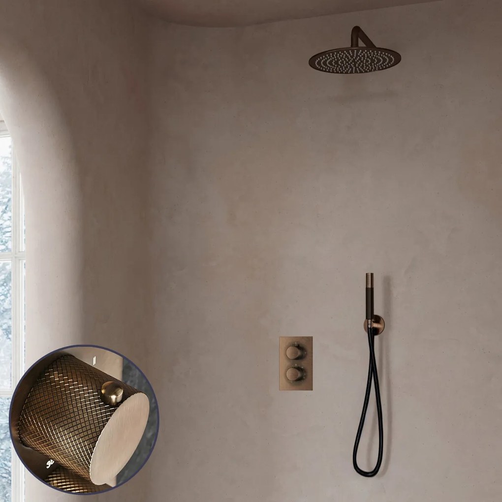 Saniclear Antique Curved Pro inbouw regendouche met 20cm hoofddouche en muurarm verouderd messing