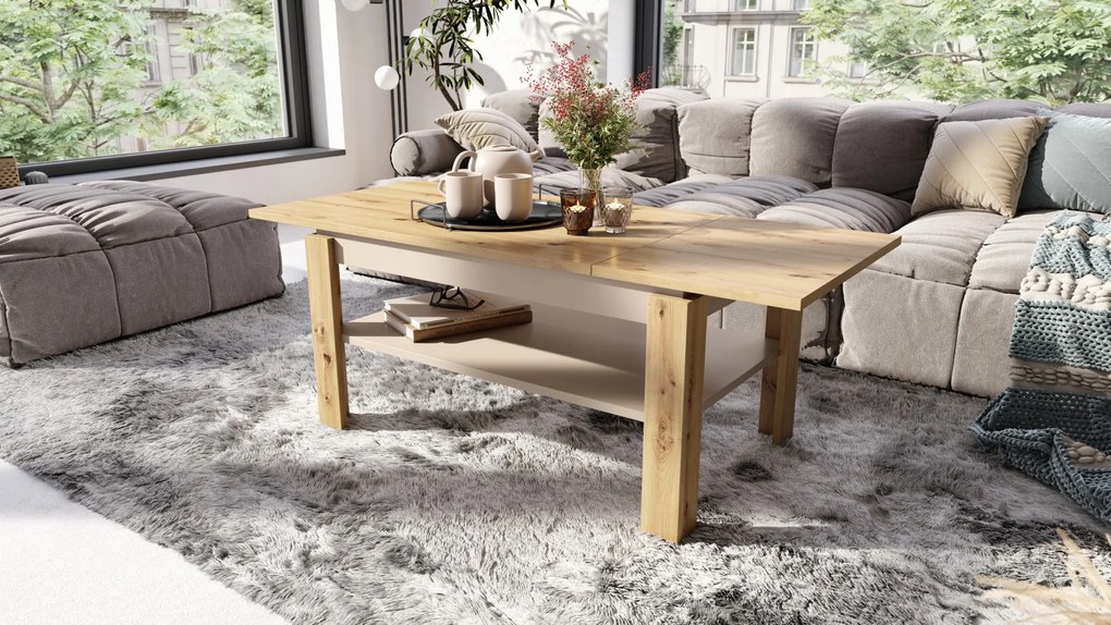 ASTI-R Artisan eiken/beige - moderne salontafel met uitschuifbaar blad
