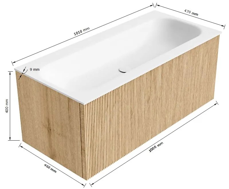 Mondiaz Kurve 100cm badmeubel ruby met 1 lade en wastafel big medium midden zonder kraangat urban