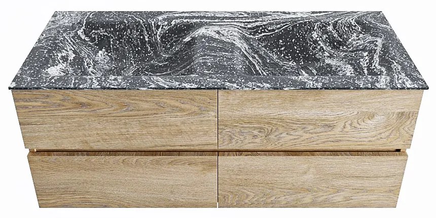 Mondiaz Vica DLux badmeubel 120cm washed oak 4 lades met wastafel lava dubbel 2 kraangaten