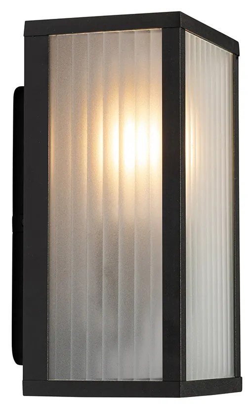 Smart buiten wandlamp zwart met ribbel glas incl. Wifi A60 - Charlois
