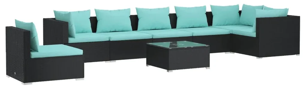 vidaXL 8-delige Loungeset met kussens poly rattan zwart